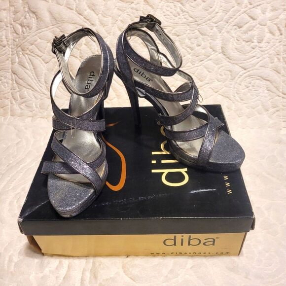 Diba Strappy Sandals Metallic Glitter Stilleto Heels Platform Tenith II Size 8M - Picture 1 of 14